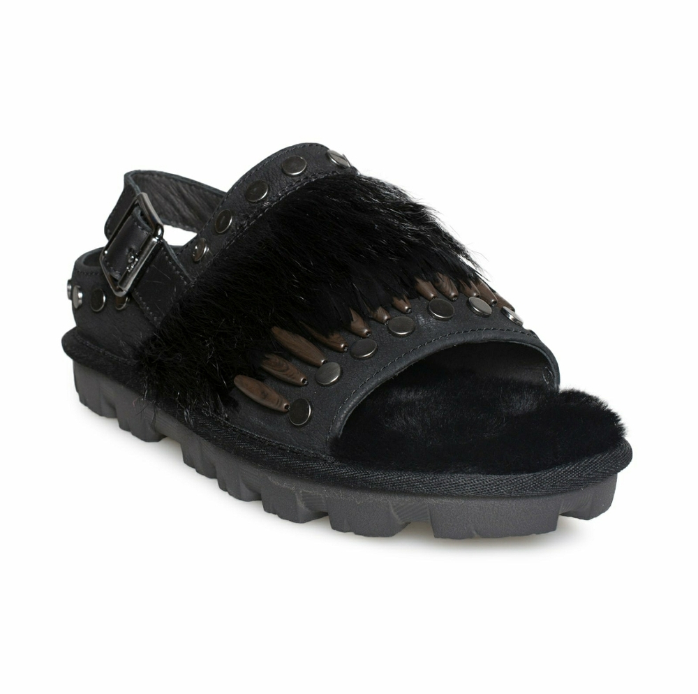 Size 6 UGG Black Biker Chic Black Sandals Women's Shoes Furry
